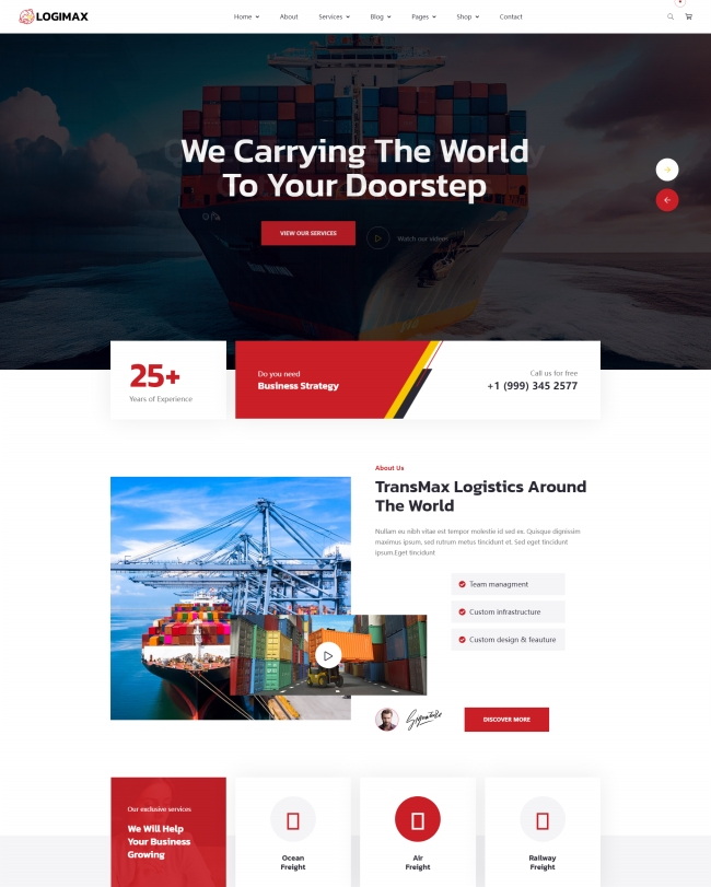全球物流服务公司HTML5网站模板 红色主题模板免费下载